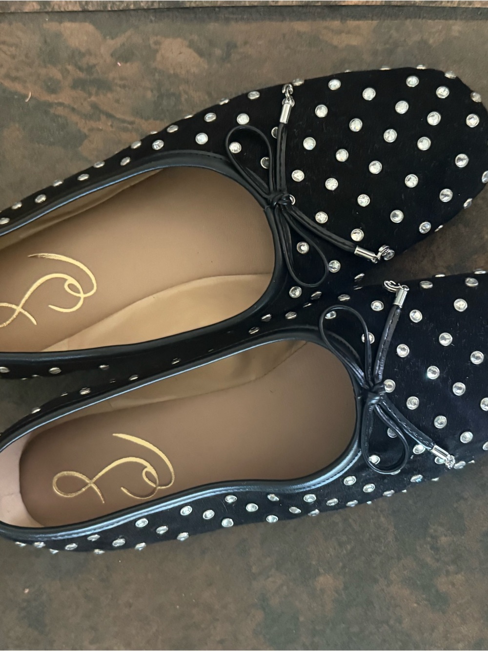Sam Edelman Black Studded Ballet Flats with Bow Accent